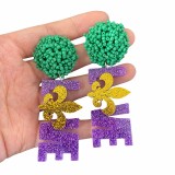 Acrylic Mardi Gras Ball Party Carnival Tri Color Alphabet Beads FAT TUESDAY Earrings