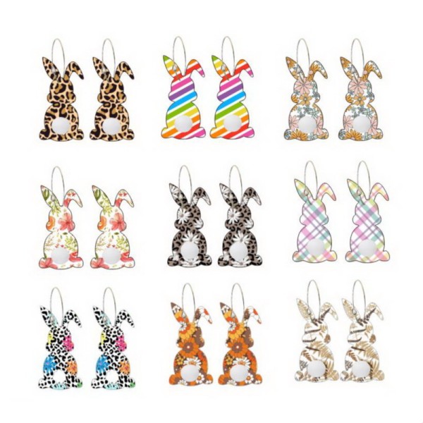 Easter Wood Vintage  Rabbit Earrings