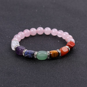 Colorful agate inlaid with diamond, white pine tiger eye stone powder, chalcedony, volcanic stone, beaded elastic bracelet