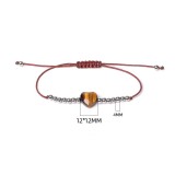 Stainless steel round bead love natural stone woven bracelet