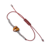 Stainless steel round bead love natural stone woven bracelet