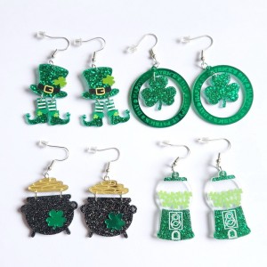 Acrylic Irish Saint Patrick's Day Green Clover Lucky Grass Hat Boots Gold Coin Earrings