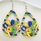 Carnival Colorful Festival Mask Water Droplet Hollow Wooden Earrings