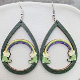 St. Patrick's Day Clover Green Rainbow Dwarf Irish Wooden Earrings