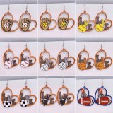 Baseball, basketball, football, volleyball, wooden earrings, love sports, geometric hollow earrings