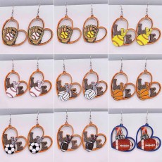 Baseball, basketball, football, volleyball, wooden earrings, love sports, geometric hollow earrings