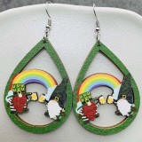 St. Patrick's Day Clover Green Rainbow Dwarf Irish Wooden Earrings