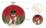 Circular Christmas Linen Mat Holiday Christmas Tree Snowman Fabric Mat Washable Decorative Cloth Mat
