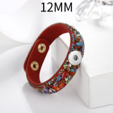 Multi colored crushed stone inlaid with diamonds, natural stone color matching leather bracelet fit 12MM Snaps button jewelry wholesale