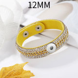 Diamond inlaid colored leather bracelet fit 12MM Snaps button jewelry wholesale