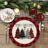 Circular Christmas Linen Mat Holiday Christmas Tree Snowman Fabric Mat Washable Decorative Cloth Mat