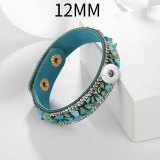 Multi colored crushed stone inlaid with diamonds, natural stone color matching leather bracelet fit 12MM Snaps button jewelry wholesale