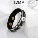 Multi colored crushed stone inlaid with diamonds, natural stone color matching leather bracelet fit 12MM Snaps button jewelry wholesale