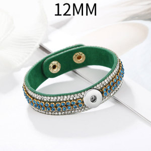 Diamond inlaid colored leather bracelet fit 12MM Snaps button jewelry wholesale