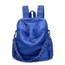 Fashionable Rivet Washed Leather Large Capacity Multi Pocket Soft Bag Travel Backpack
