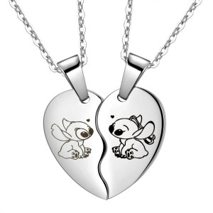 Stainless Steel Interstellar Baby Stitch Love Pair Pendant Necklace