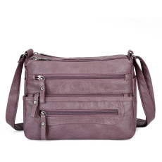 Washed soft leather multi pocket casual crossbody bag