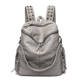 Fashionable Rivet Washed Leather Large Capacity Multi Pocket Soft Bag Travel Backpack