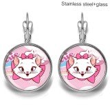 Cat Stainless steel 20mm glass French style ear hook and earrings