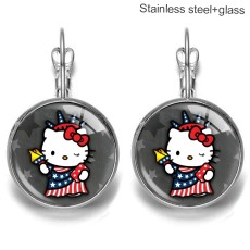 KT cat Stainless steel 20mm glass French style ear hook and earrings