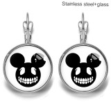 Mickey cartoon Stainless steel 20mm glass French style ear hook and earrings