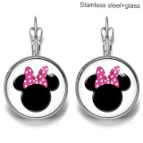 Mickey cartoon Stainless steel 20mm glass French style ear hook and earrings