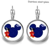 Mickey cartoon Stainless steel 20mm glass French style ear hook and earrings