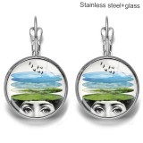 Lady Stainless steel 20mm glass French style ear hook and earrings