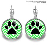 Dog paw print Stainless steel 20mm glass French style ear hook and earrings