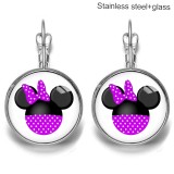 Mickey cartoon Stainless steel 20mm glass French style ear hook and earrings