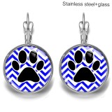 Dog paw print Stainless steel 20mm glass French style ear hook and earrings