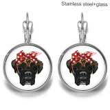 Dog  Stainless steel 20mm glass French style ear hook and earrings