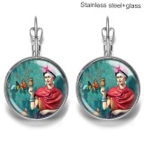 Lady Stainless steel 20mm glass French style ear hook and earrings