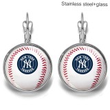 Baseball Stainless steel 20mm glass French style ear hook and earrings