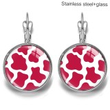 Milk streaks Stainless steel 20mm glass French style ear hook and earrings