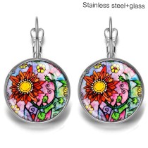 Flower Stainless steel 20mm glass French style ear hook and earrings