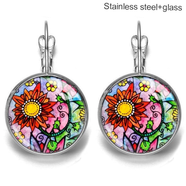 Flower Stainless steel 20mm glass French style ear hook and earrings