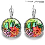 Flower Stainless steel 20mm glass French style ear hook and earrings