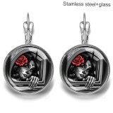 Skeleton Beauty Stainless steel 20mm glass French style ear hook and earrings