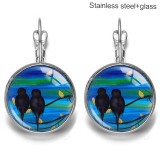 Bird Stainless steel 20mm glass French style ear hook and earrings