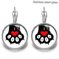 Cat Stainless steel 20mm glass French style ear hook and earrings
