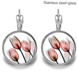 Flower Stainless steel 20mm glass French style ear hook and earrings