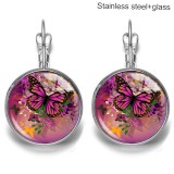 Butterfly Stainless steel 20mm glass French style ear hook and earrings