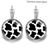 Milk streaks Stainless steel 20mm glass French style ear hook and earrings