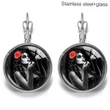 Skeleton Beauty Stainless steel 20mm glass French style ear hook and earrings