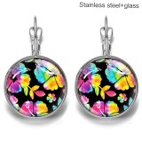 Flower Stainless steel 20mm glass French style ear hook and earrings