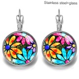 Flower Stainless steel 20mm glass French style ear hook and earrings