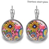 Flower Stainless steel 20mm glass French style ear hook and earrings