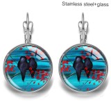 Bird Stainless steel 20mm glass French style ear hook and earrings