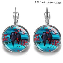 Bird Stainless steel 20mm glass French style ear hook and earrings